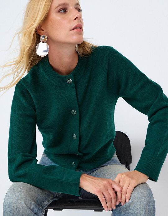 Comprar Online Casaco De Malha Tricotada, Mulher, Verde Escuro