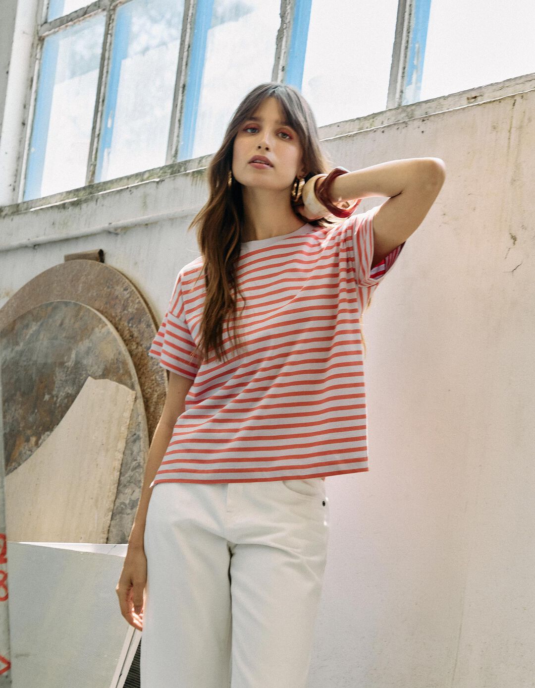 T-shirt de Riscas, Mulher, Roxo