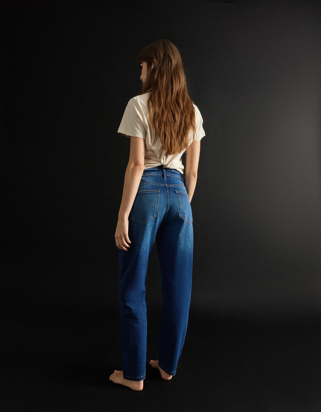 Calças de Ganga 'Tapered Mom Fit', Mulher, Azul Escuro
