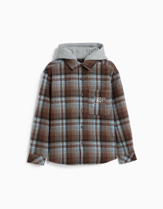 Comprar Online Camisa Xadrez Com Capuz, Menino, Castanho