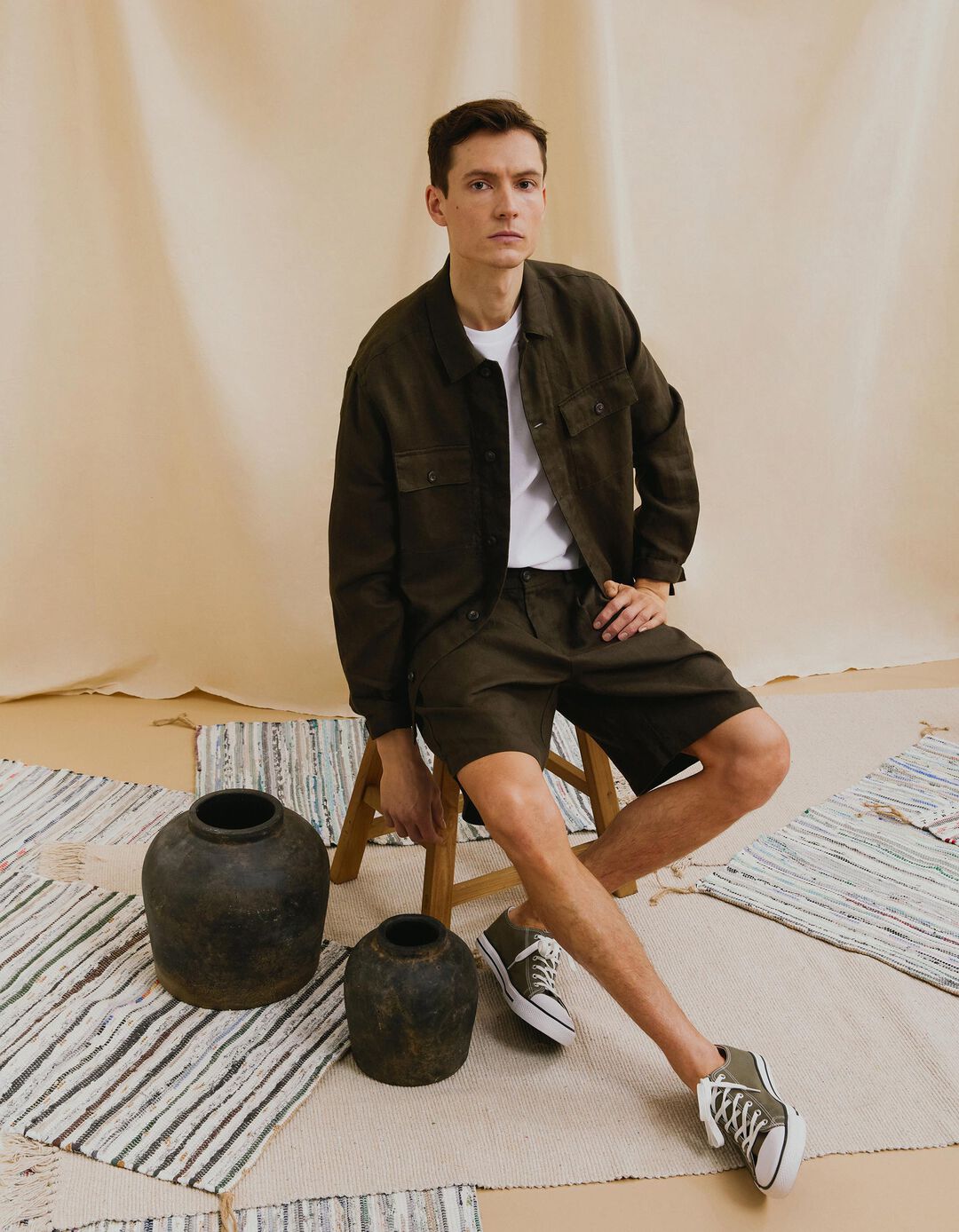 Sobrecamisa de Linho, Homem, Verde Escuro