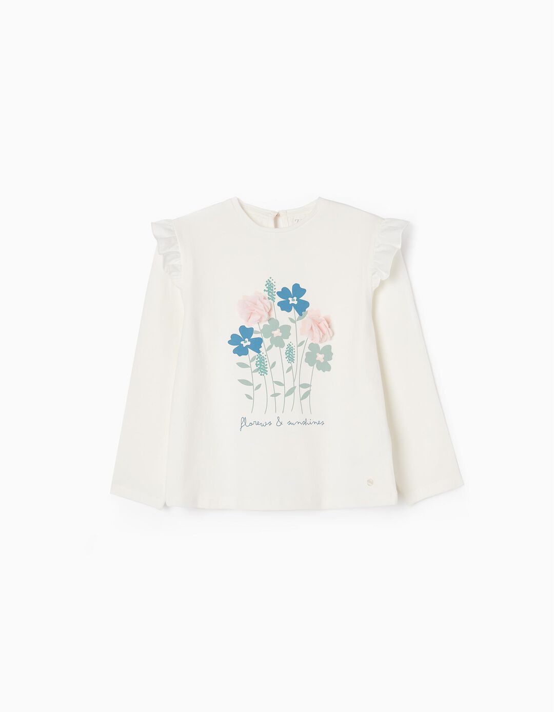 Long sleeve Cotton T-shirt for Girls 'Flowers', White