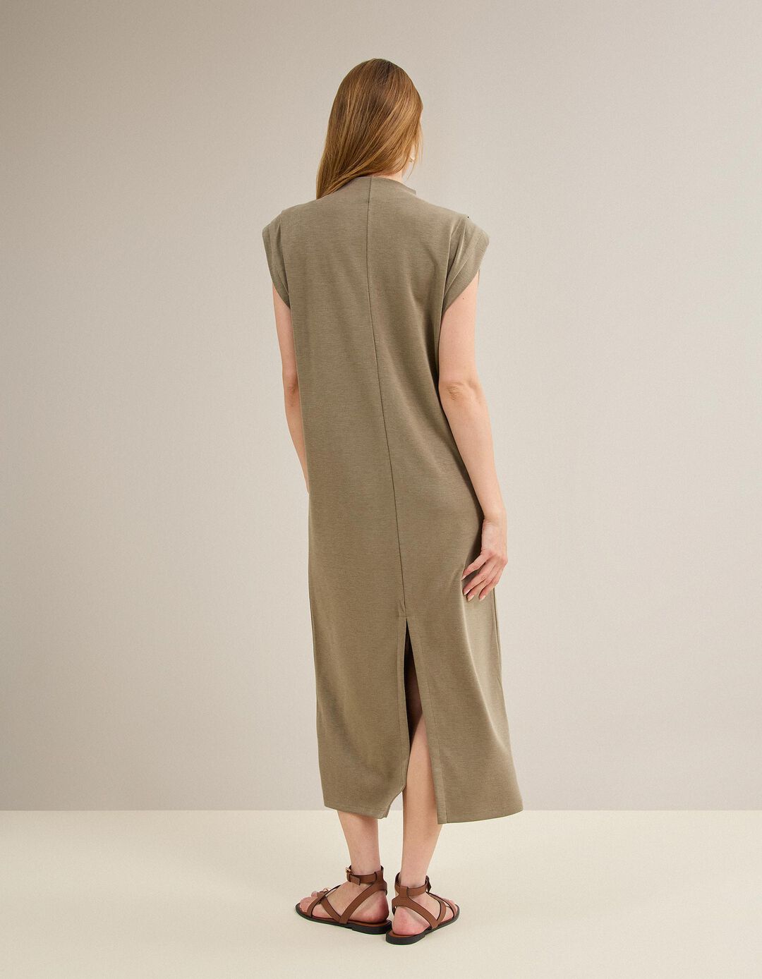 Vestido Comprido, Mulher, Bege Escuro