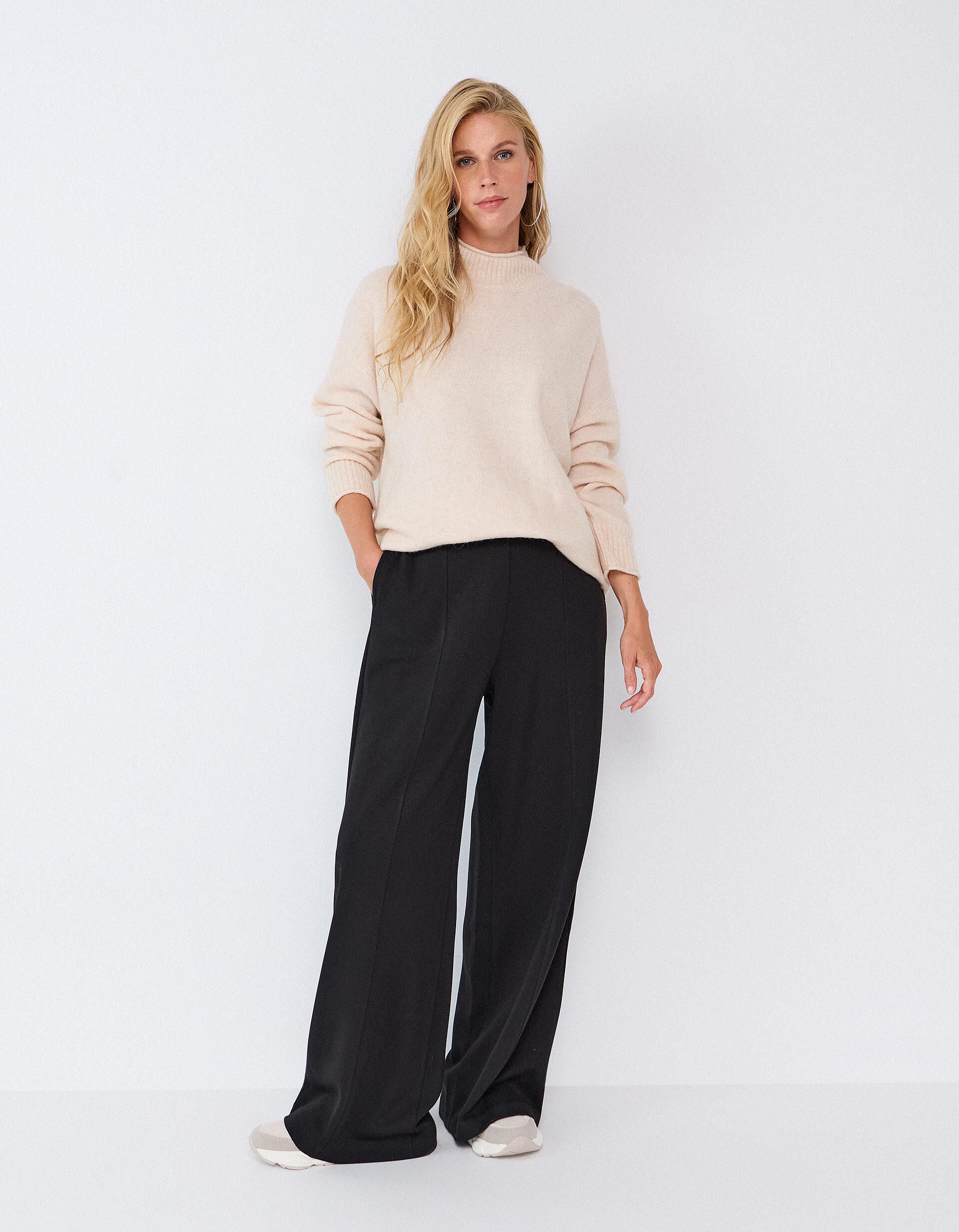 Comprar Online Cal&ccedil;as De Malha Interlock Wide Leg, Mulher, Preto