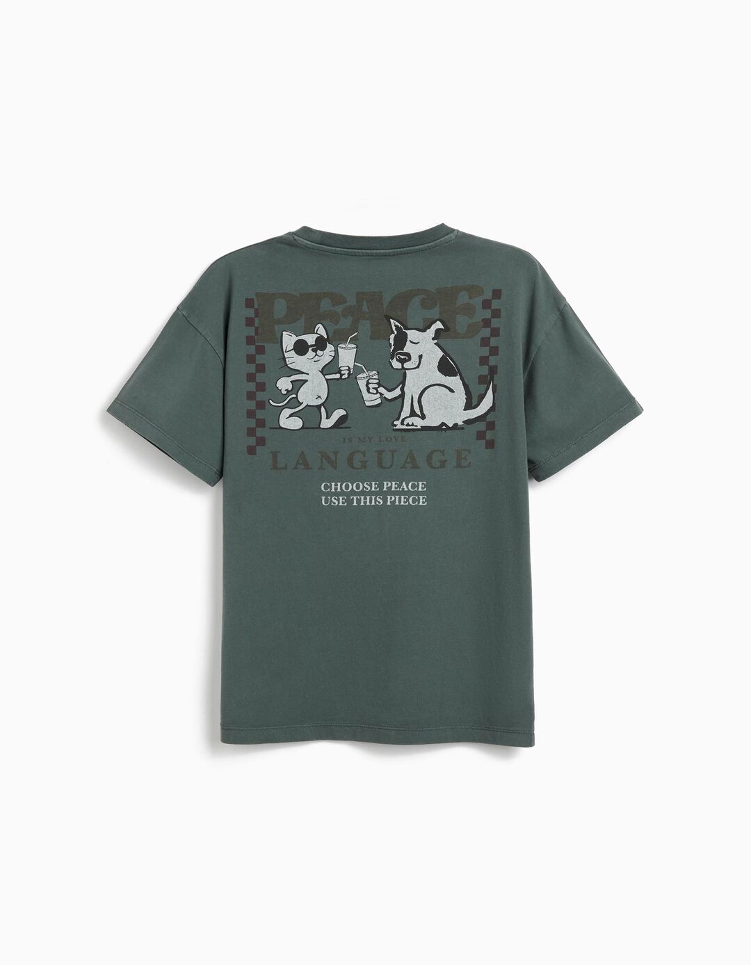 T-shirt 'Peace Language', Menino, Verde Escuro