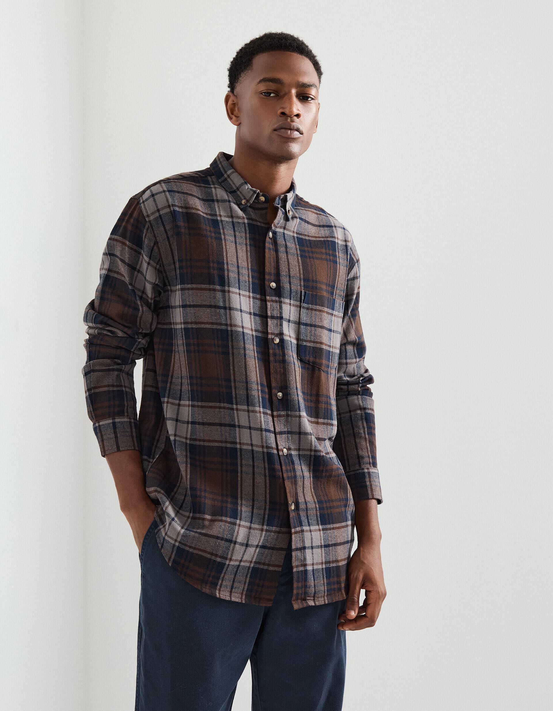 Comprar Online Camisa Flanela de Xadrez, Homem, Castanho Escuro