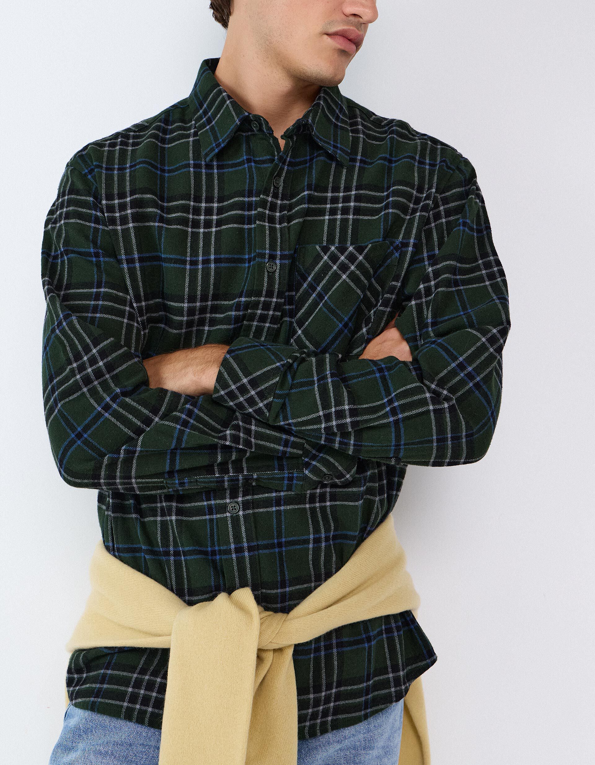 Comprar Online Camisa De Flanela Xadrez, Homem, Verde Escuro