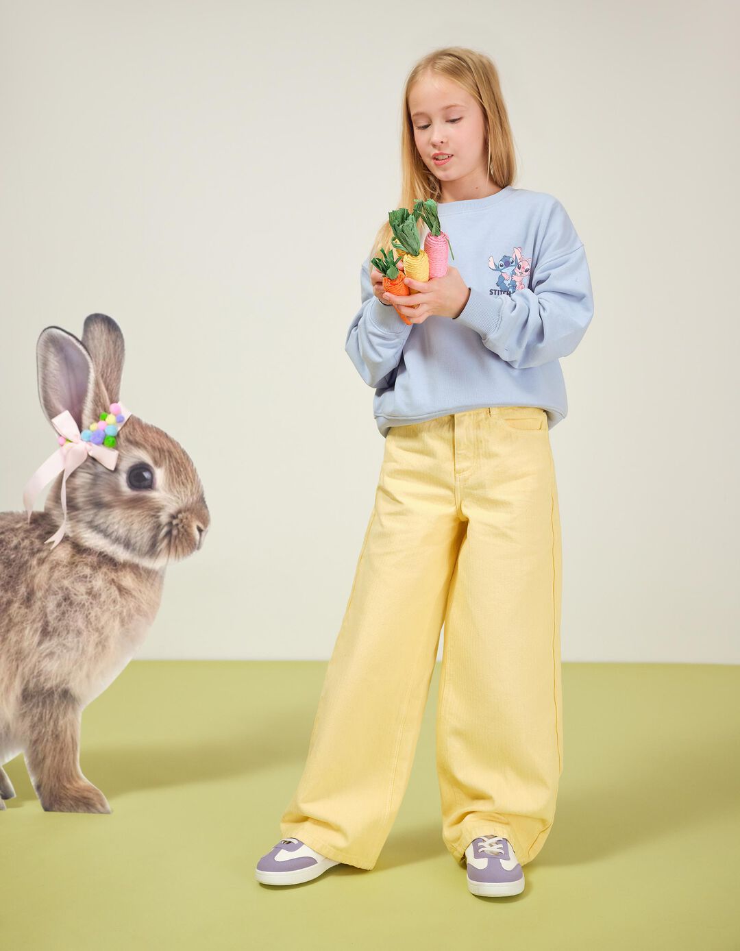 Cal&ccedil;as de Ganga Wide Leg, Menina, Amarelo Claro