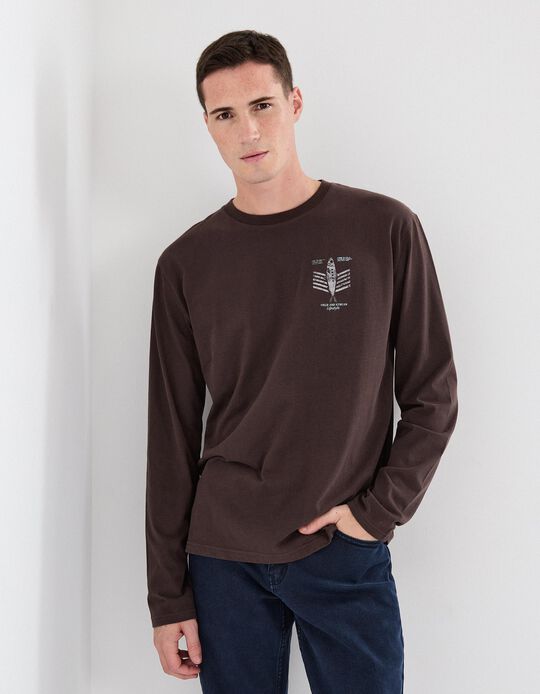 Comprar Online T-shirt Manga Comprida, Homem, Castanho Escuro