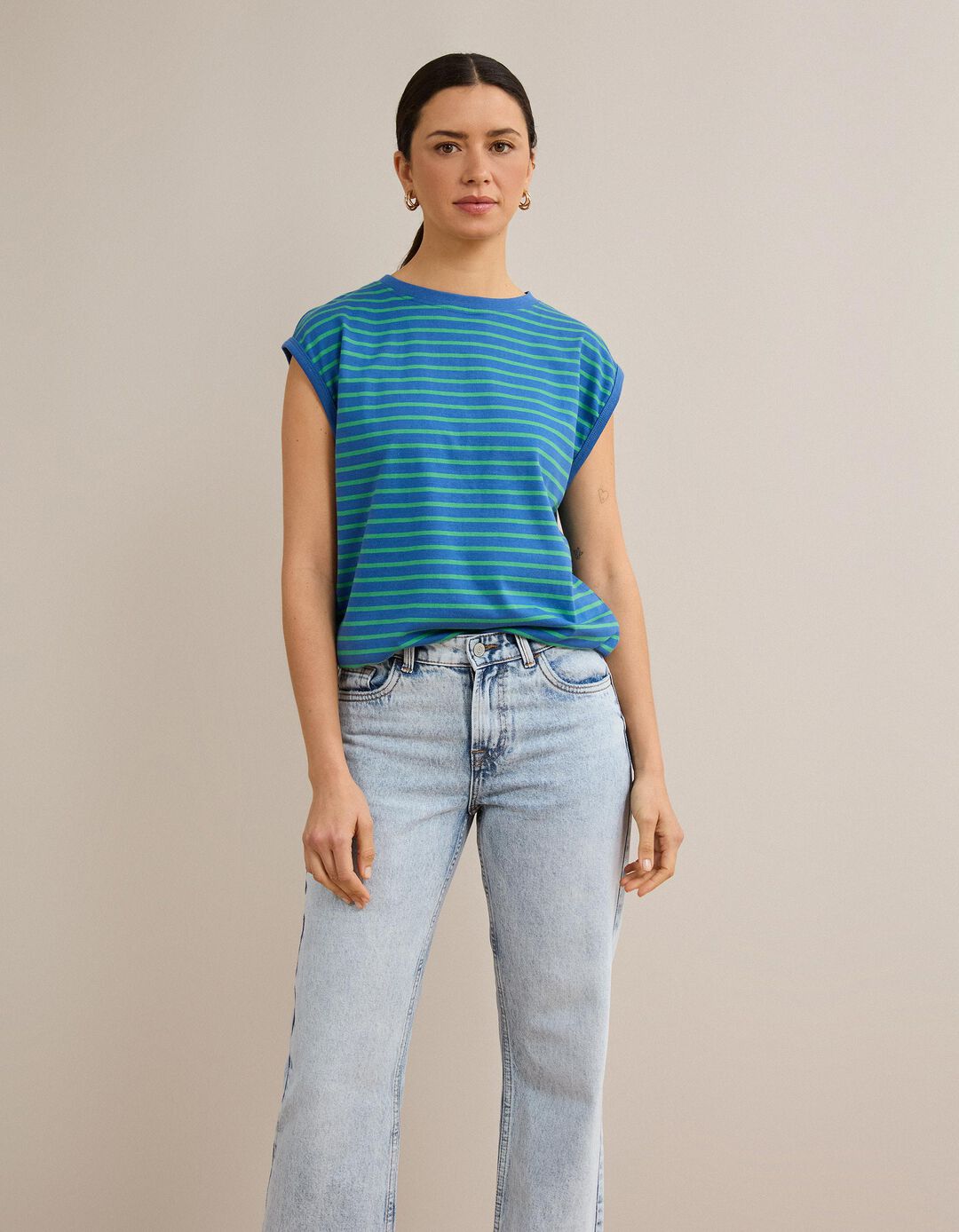 T-shirt &Agrave;s Riscas, Mulher, Azul
