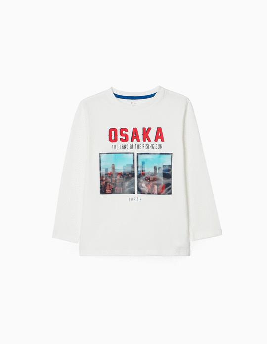T-Shirt de Manga Comprida para Menino 'Osaka', Branco