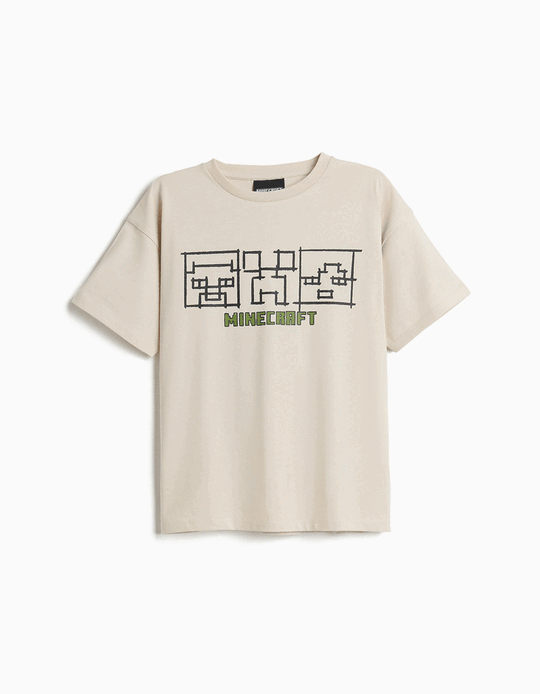 Comprar Online T-shirt Manga Curta 'Minecraft', Menino, Bege Claro 