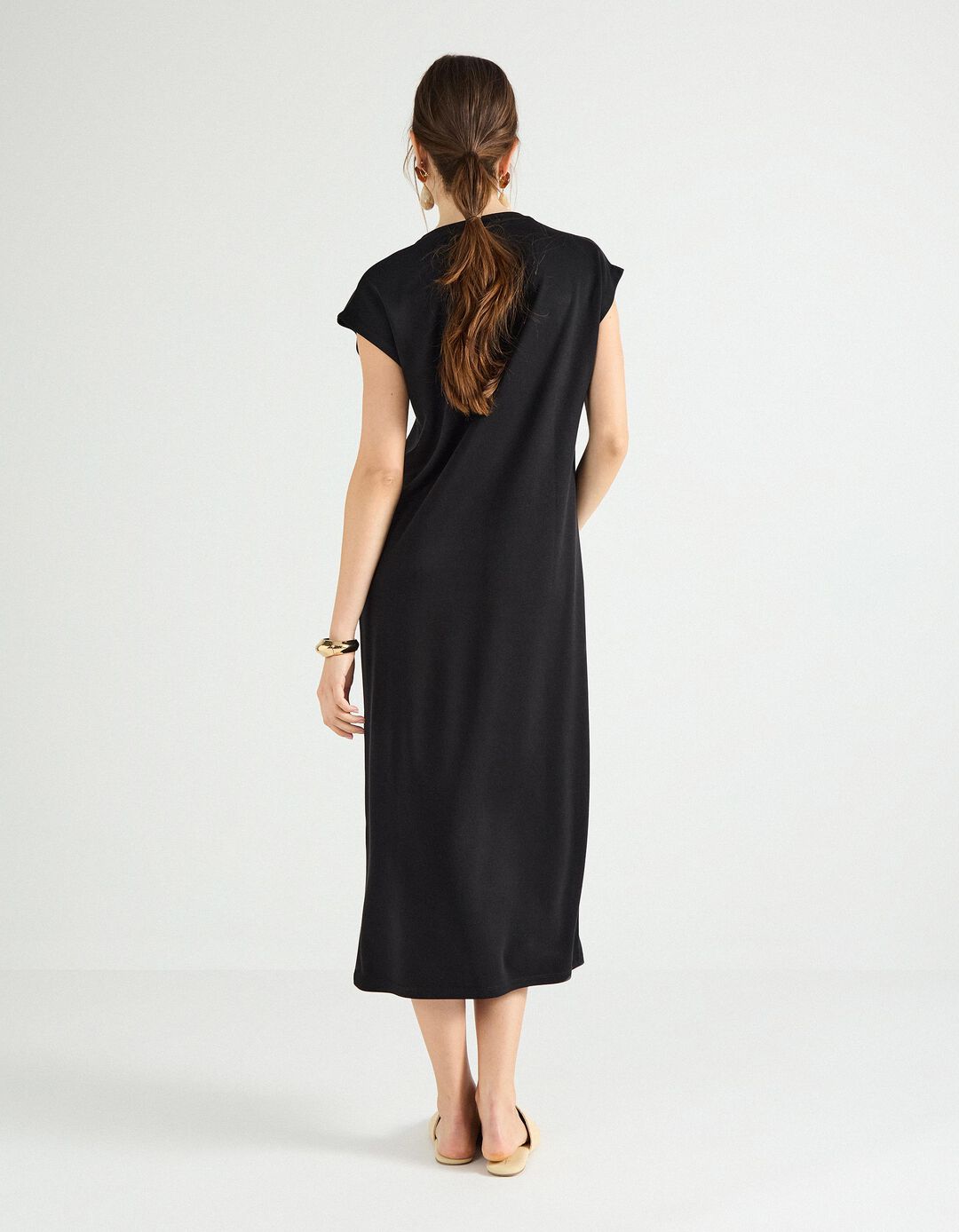 Vestido com Decote em V, Mulher, Preto