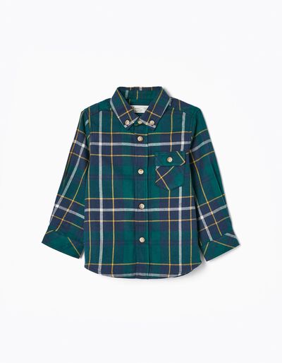 Plaid Shirt in Cotton Flannel for Baby Boys, Green/Blue