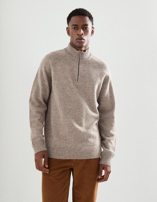 Comprar Online Camisola com Lã com Fecho, Homem, Bege