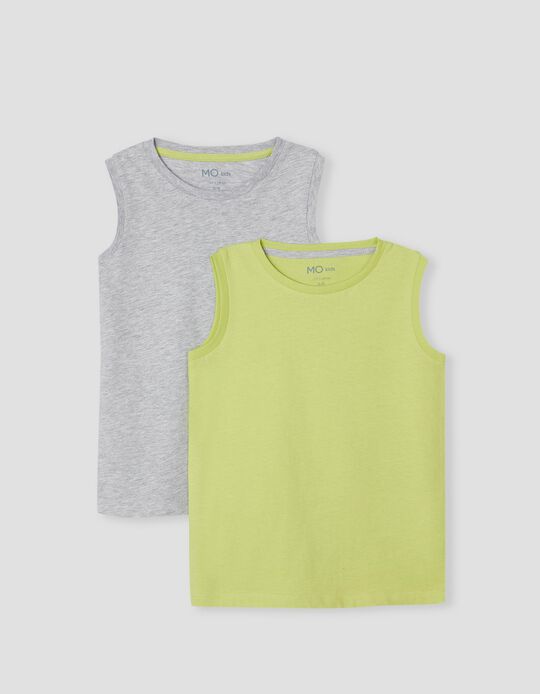 2 Sleeveless T-shirts, Boys, Light Green