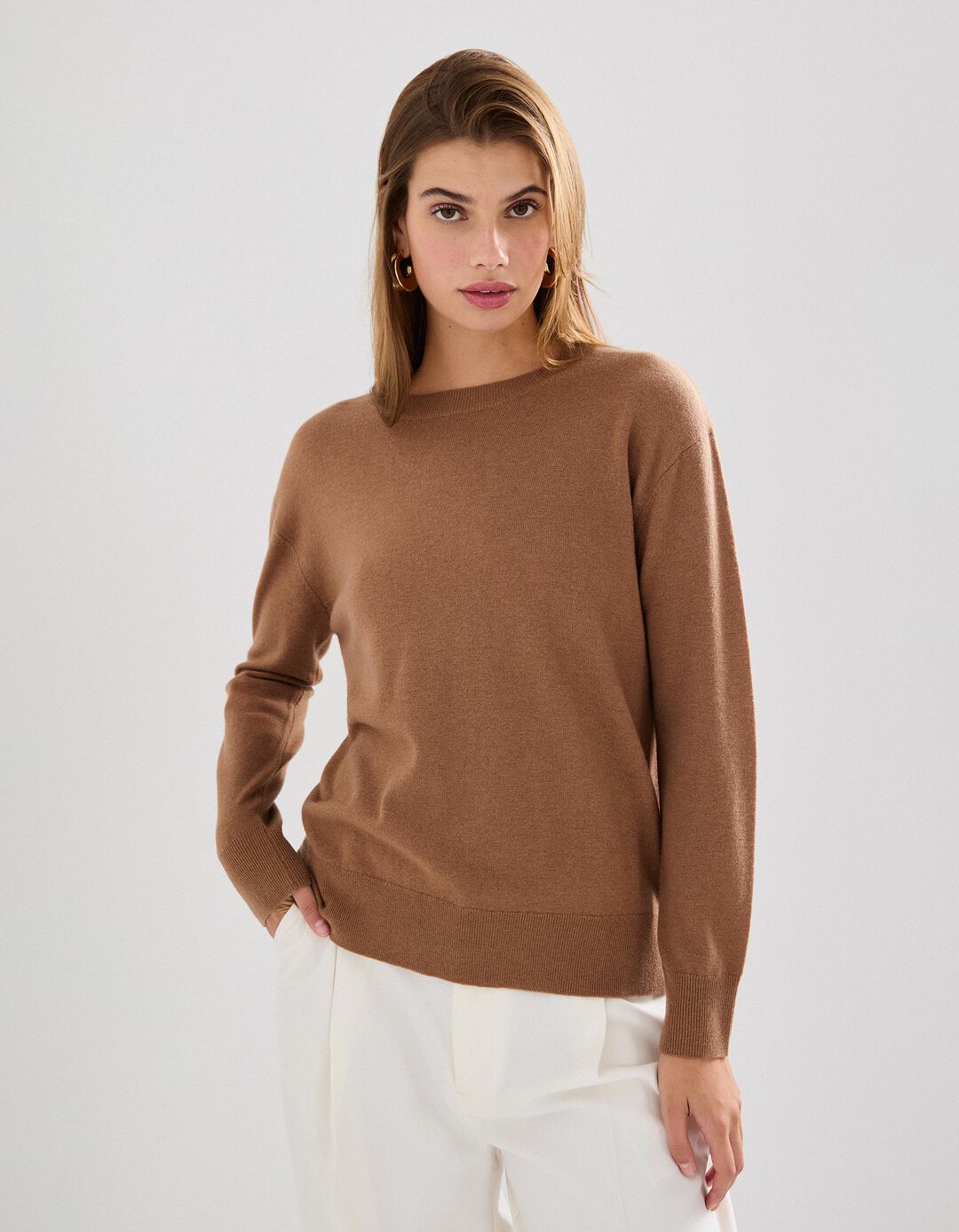 Camisola de Malha, Mulher, Castanho Claro