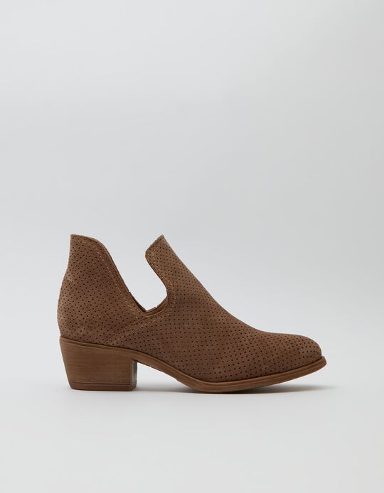 Suede Ankle Boots, Seam on the Side, Made in Portugal, Women, Beige