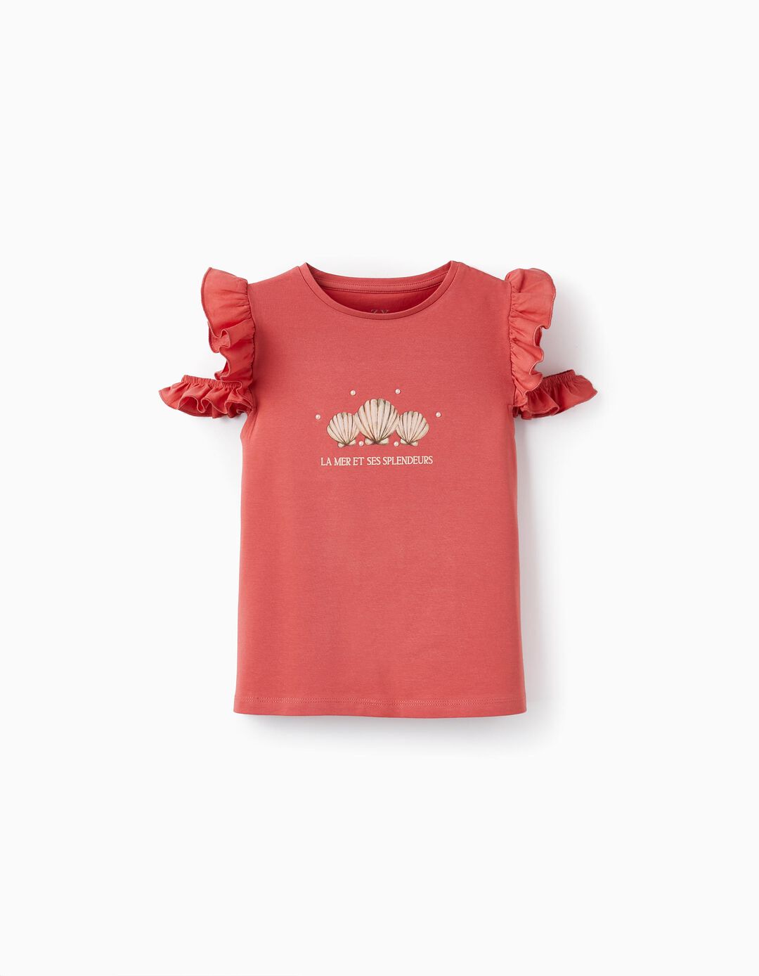 Camiseta de Algodón con Perlas para Niña 'Conchas', Rosa Oscuro