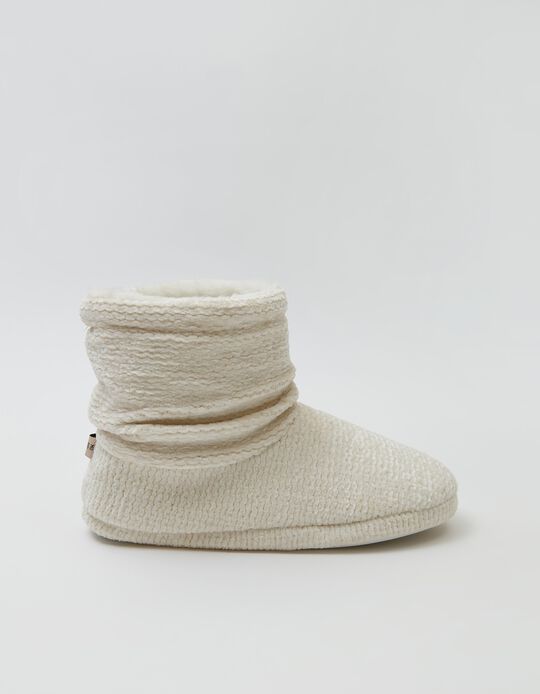 Chenille Slippers, White