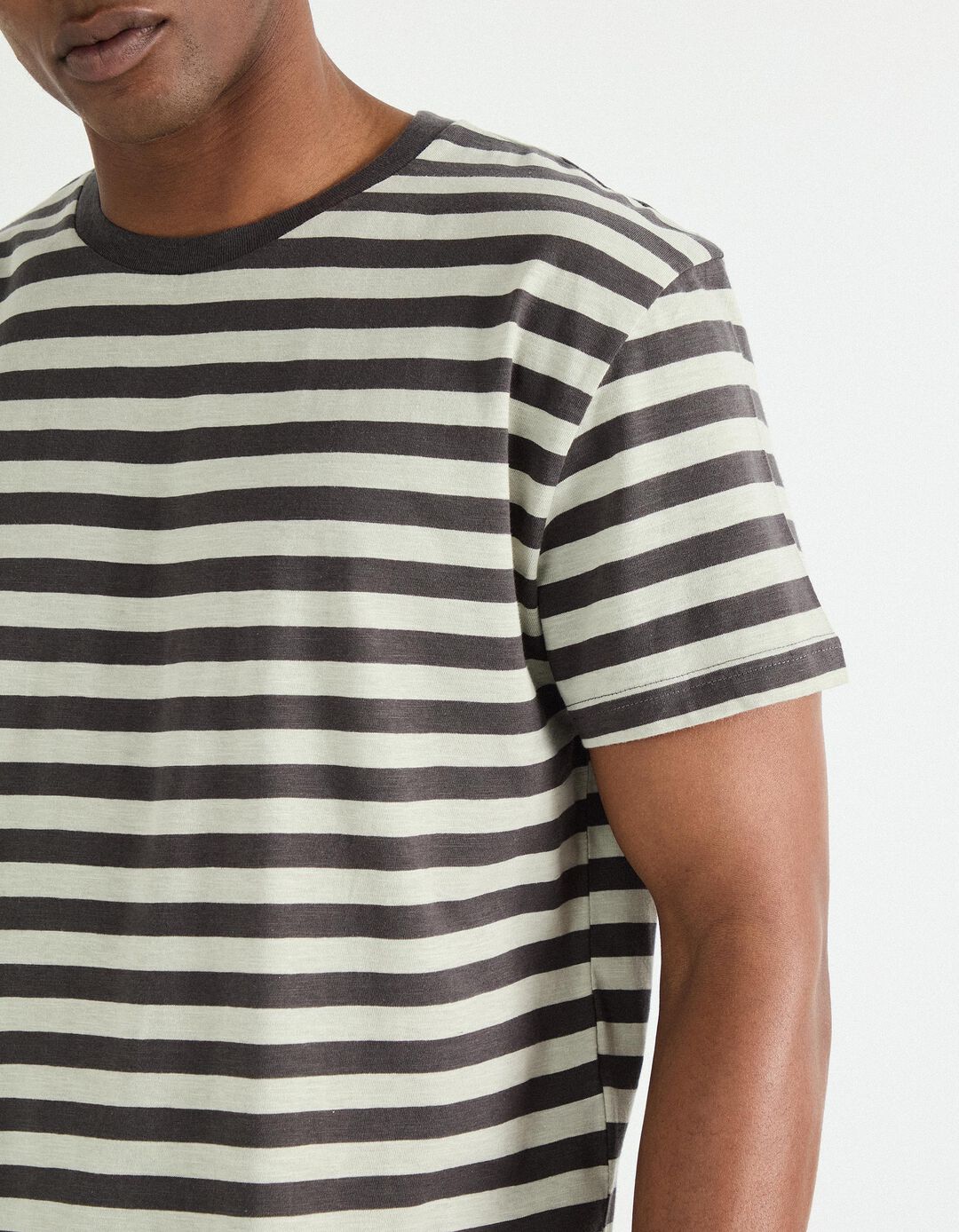 T-shirt de Riscas, Homem, Verde Claro 
