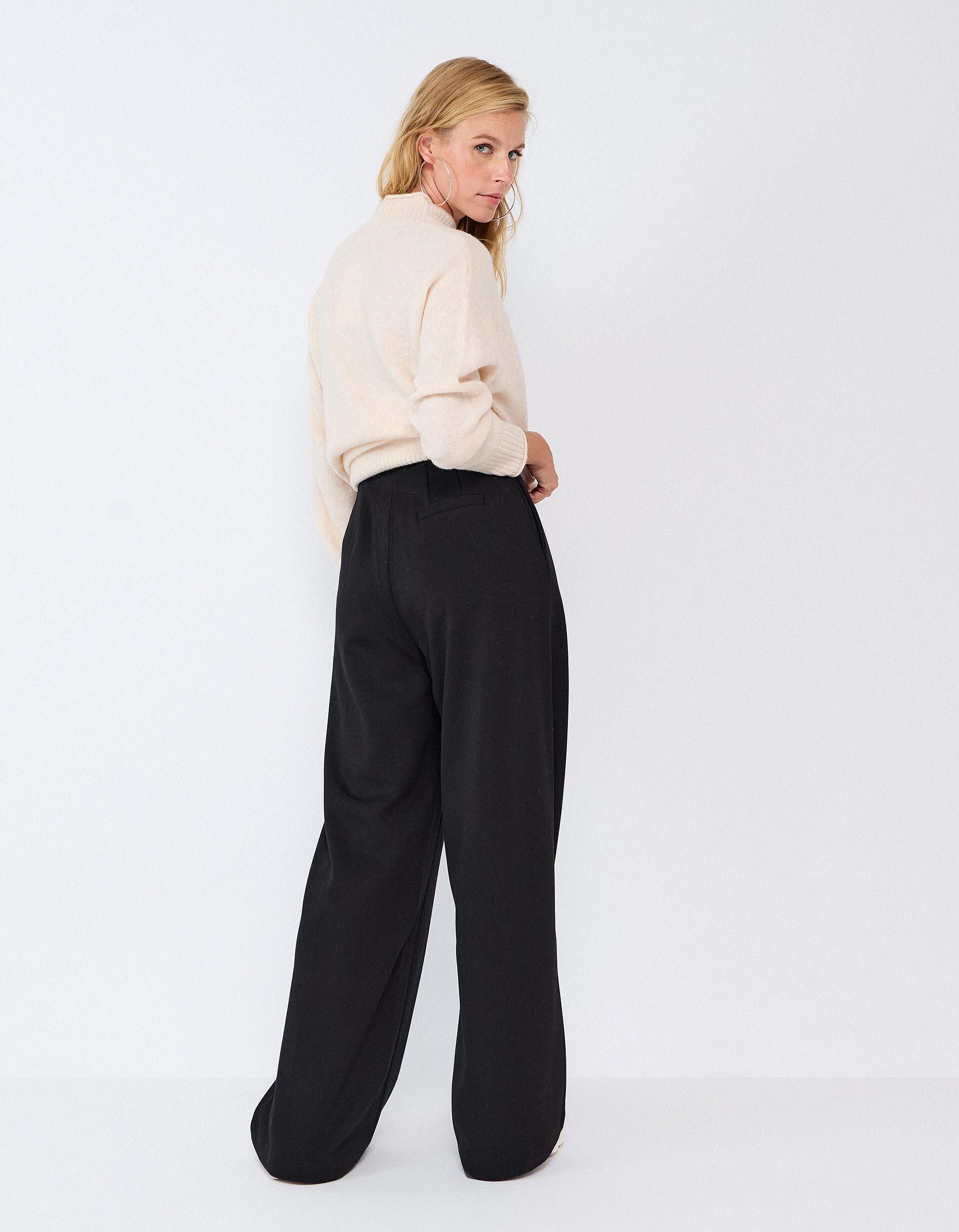 Comprar Online Cal&ccedil;as De Malha Interlock Wide Leg, Mulher, Preto