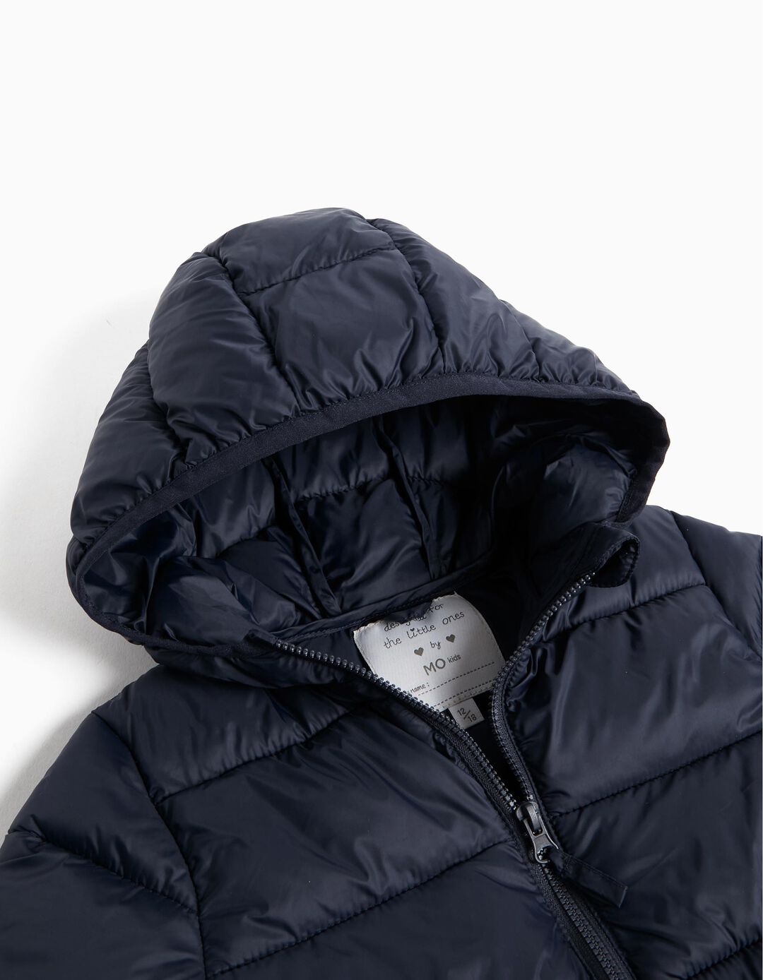 Quilted Hooded Jacket, Baby Girl, Dark Blue