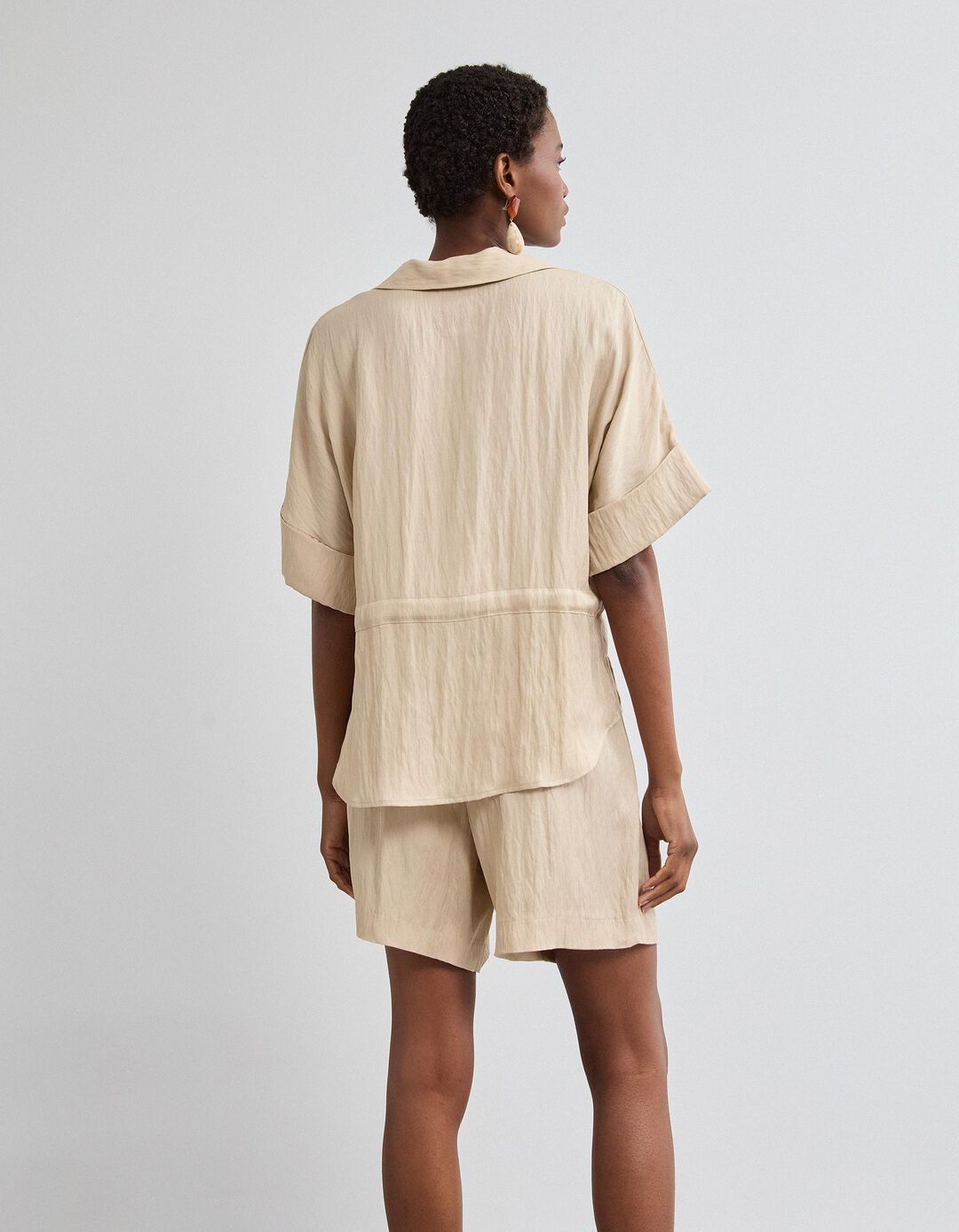 Camisa com Liocel, Mulher, Bege