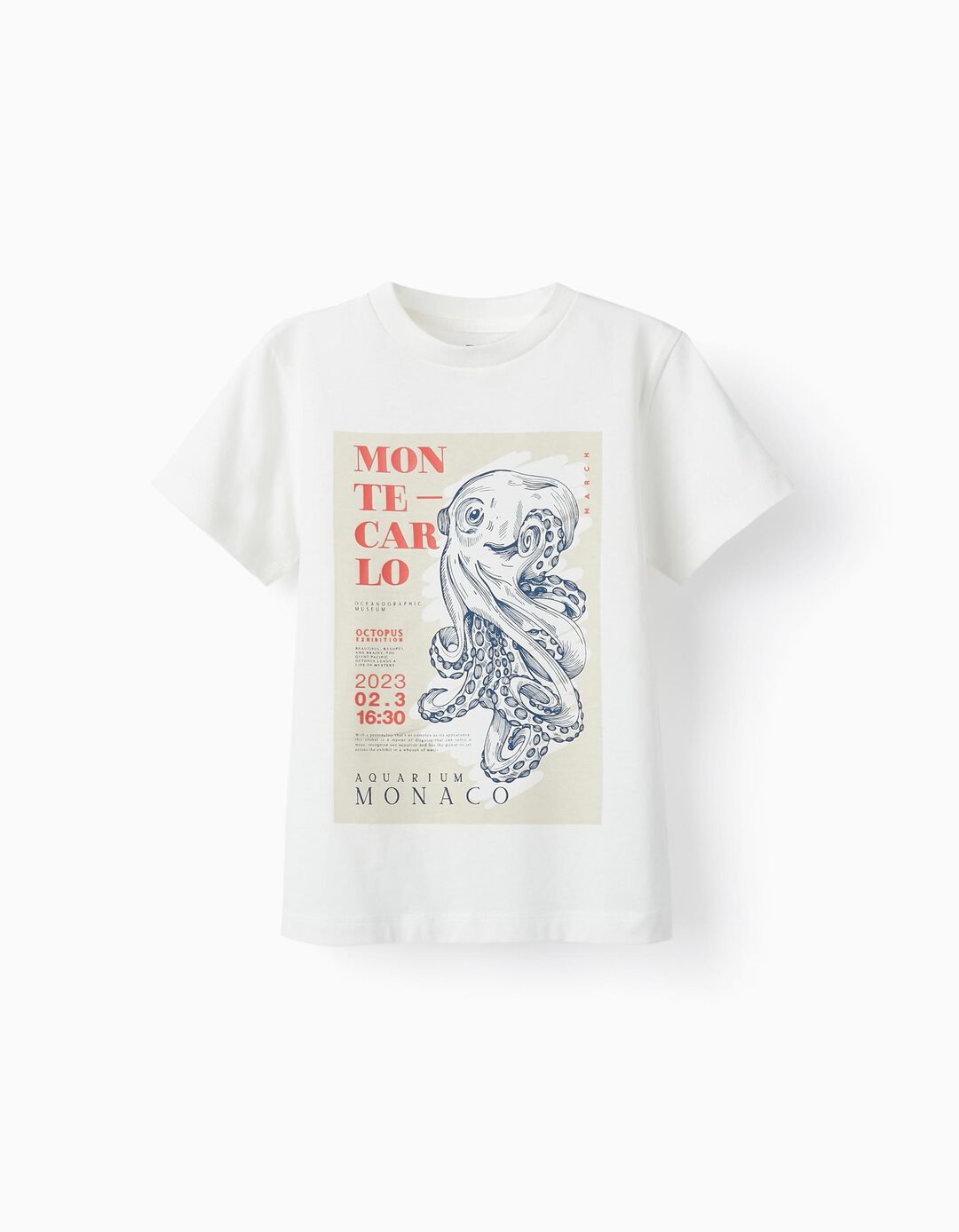 T-shirt de Algodão para Menino 'Octopus', Branco