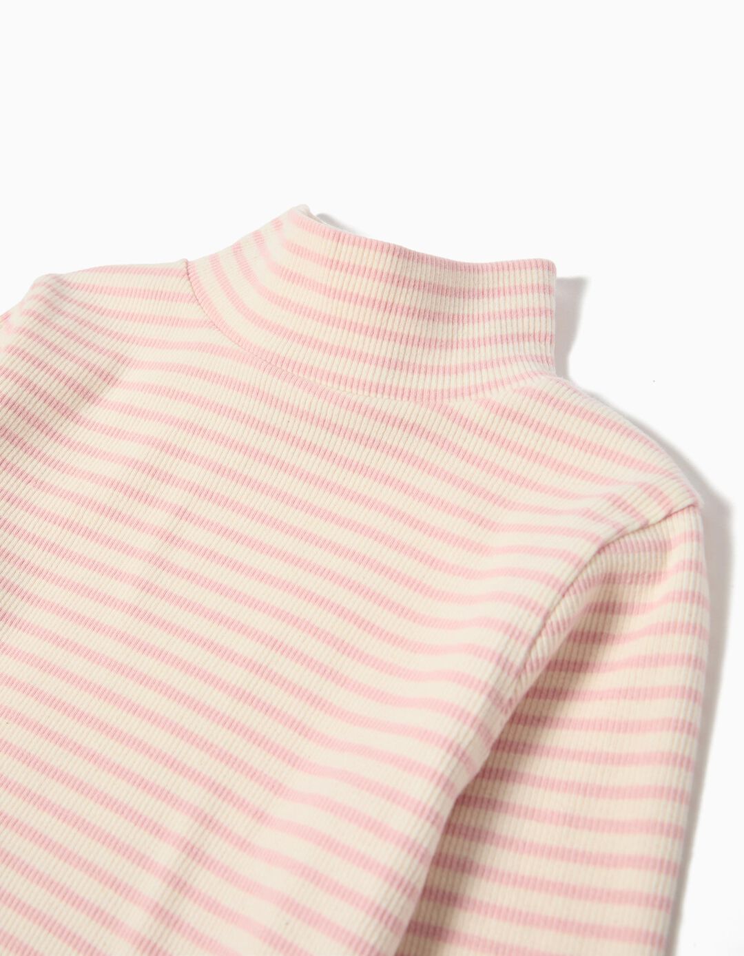 Camisola Riscas com Gola Alta, Menina, Rosa Claro