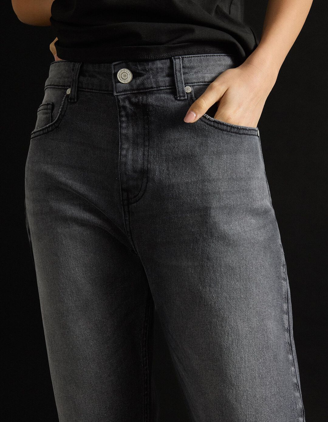 Calças de Ganga 'Tapered Mom Fit', Mulher, Cinzento Claro 