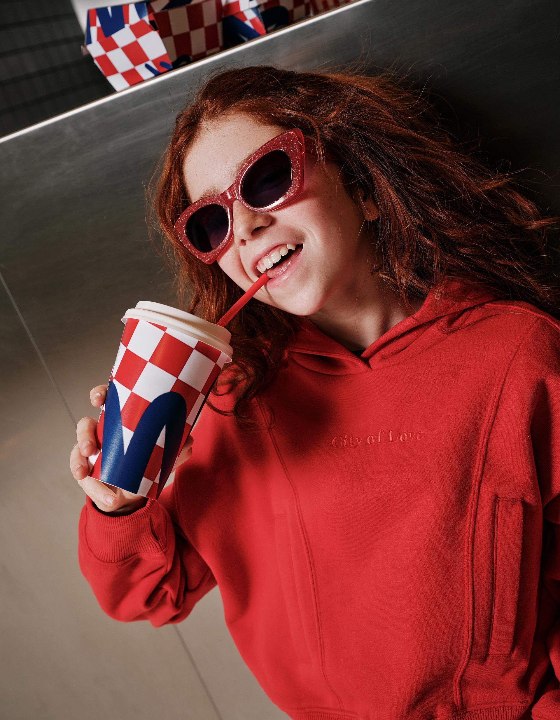 Sweatshirt com Capuz, Menina, Vermelho