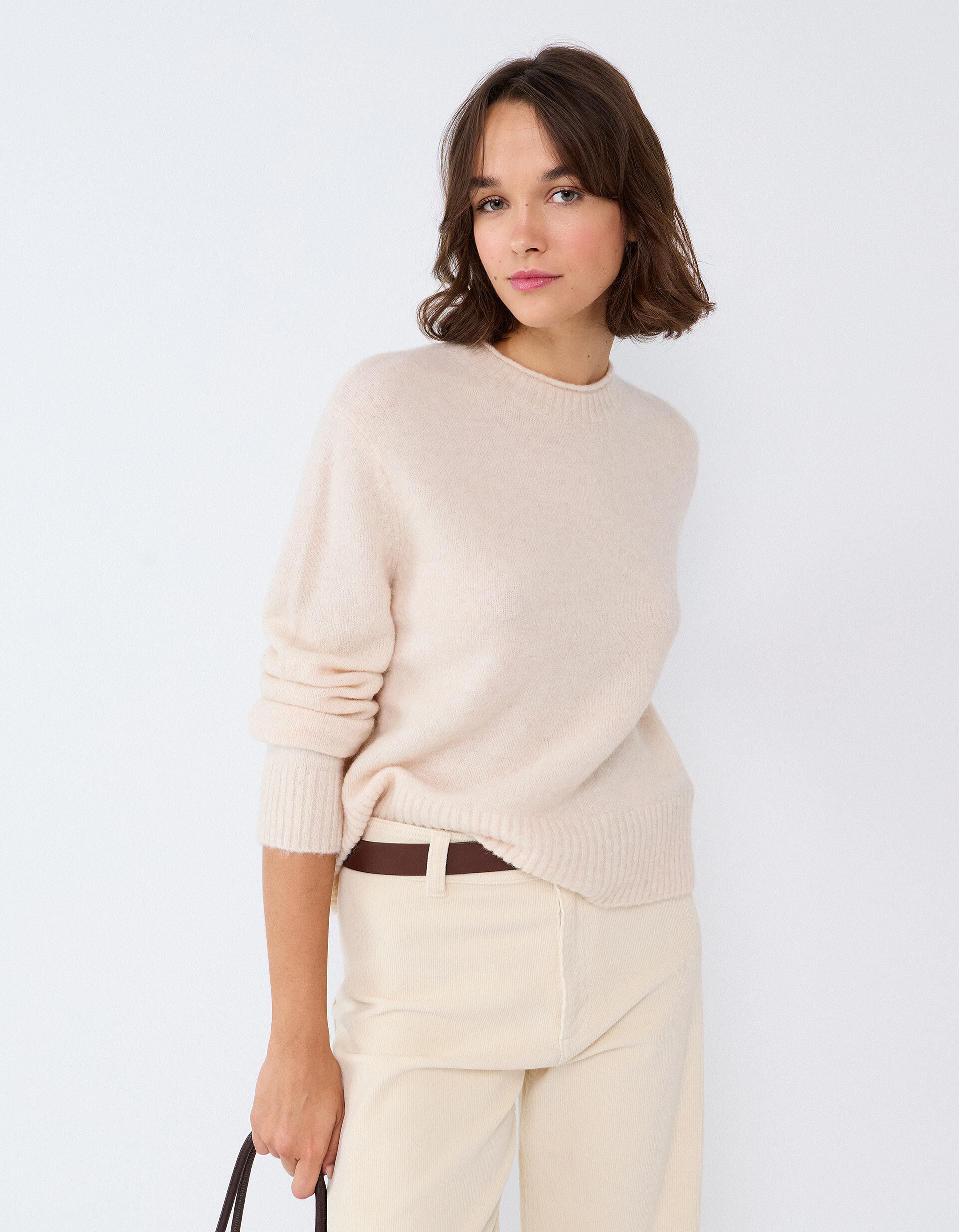 Comprar Online Camisola Em Mistura De L&atilde; E Alpaca, Mulher, Bege Claro