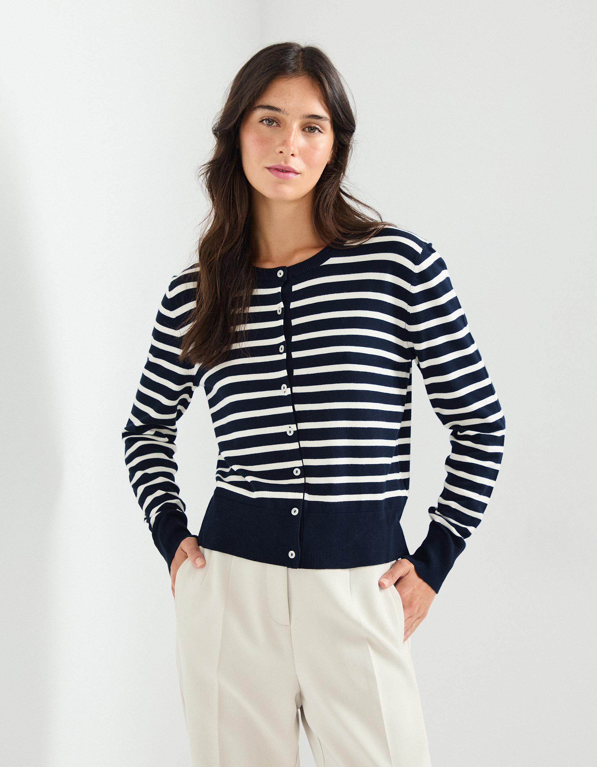 Comprar Online Casaco de Malha Riscas, Mulher, Azul Escuro