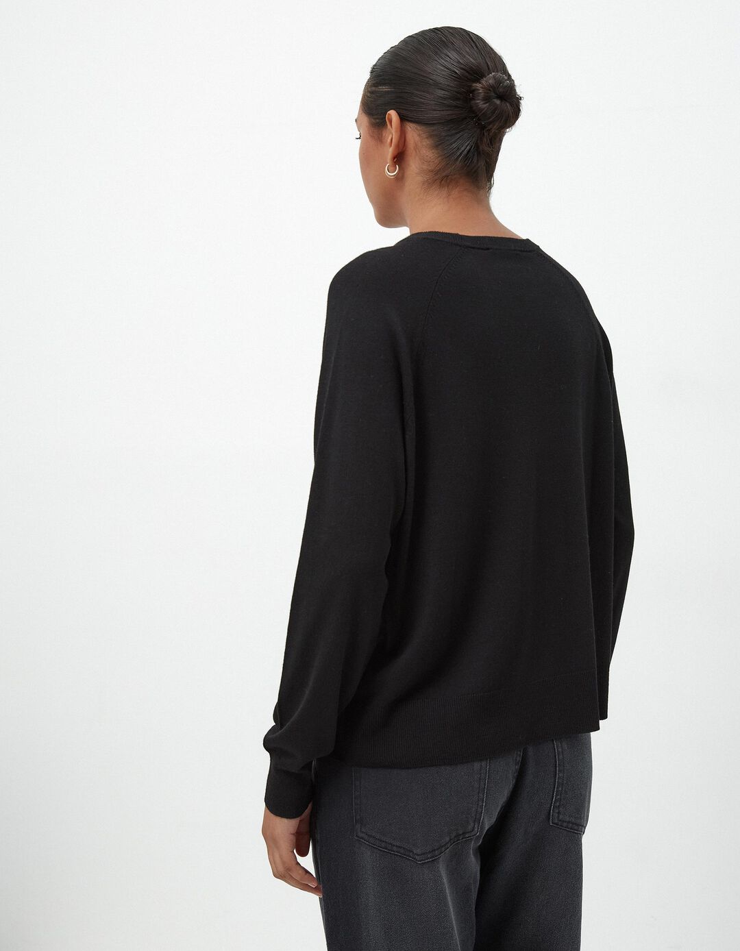 Camisola Mistura de Caxemira Decote Redondo, Mulher, Preto