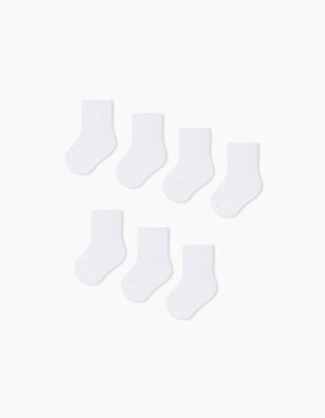 7 Pairs of Socks Pack, Baby Girls, White