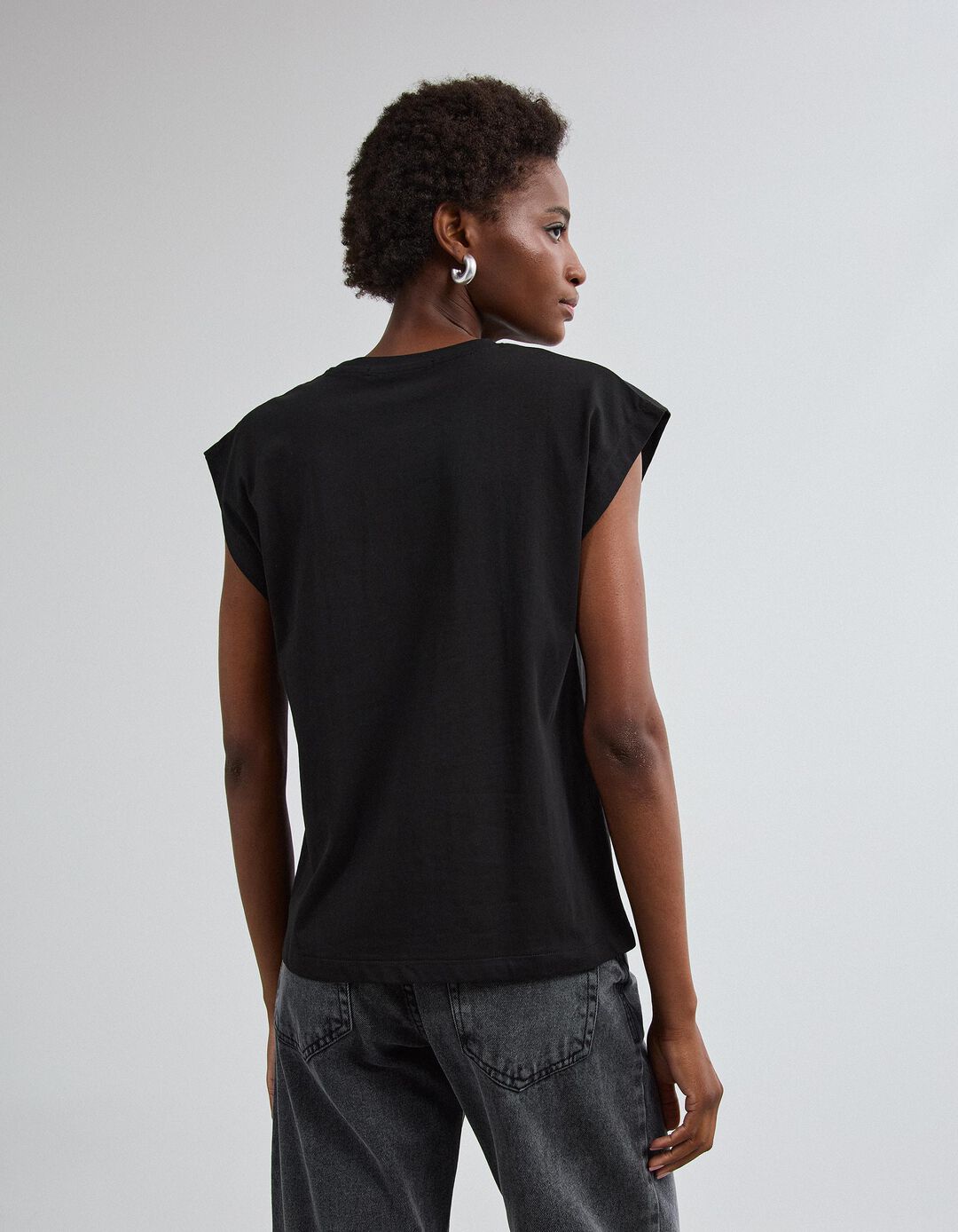 T-shirt Com Estampado Foil, Mulher, Preto