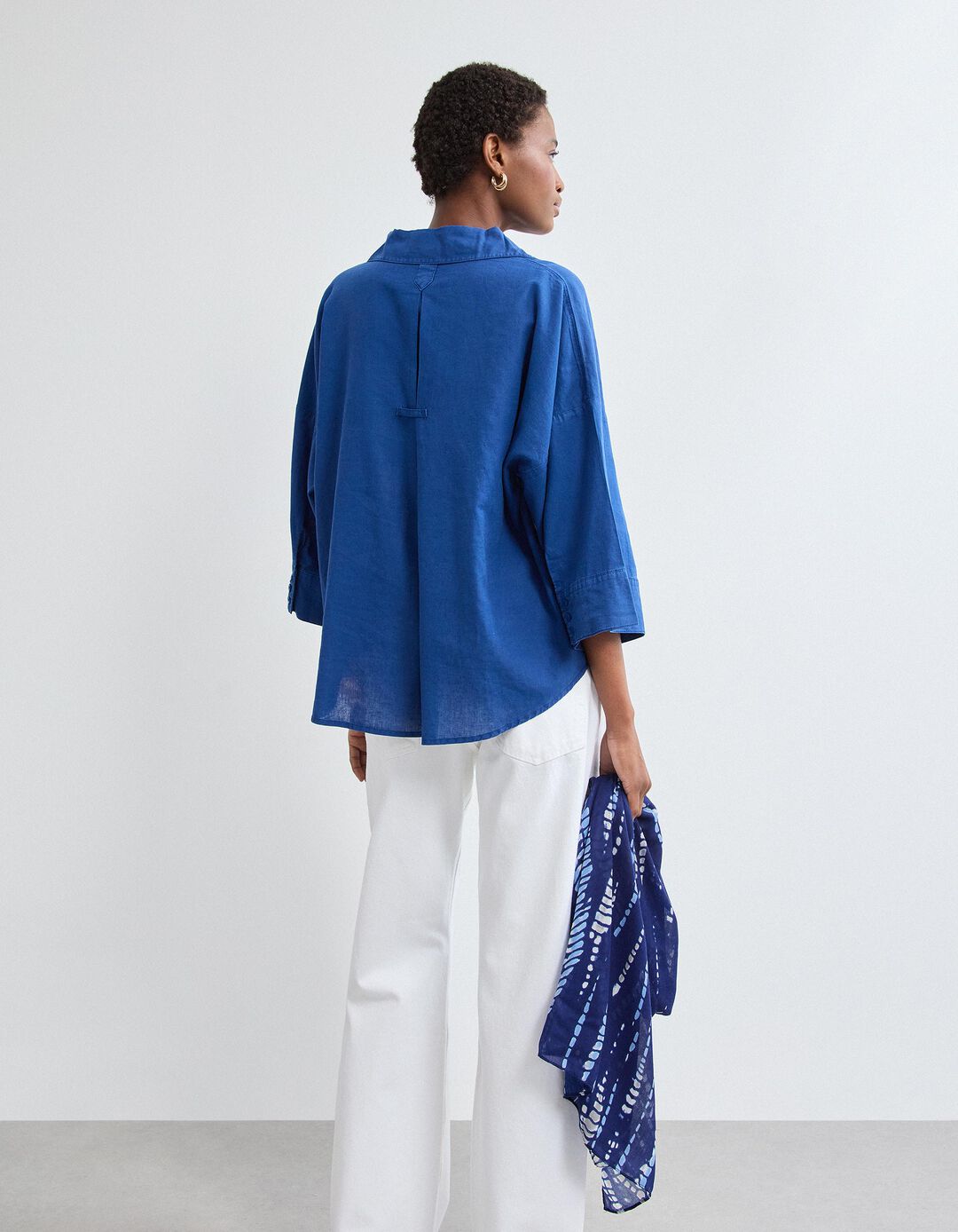 Blusa com Linho, Mulher, Azul