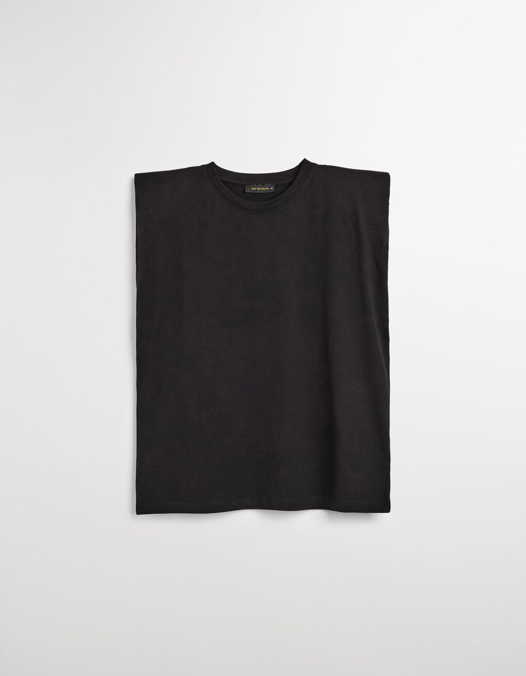 T-shirt com Ombreiras, Mulher, Preto