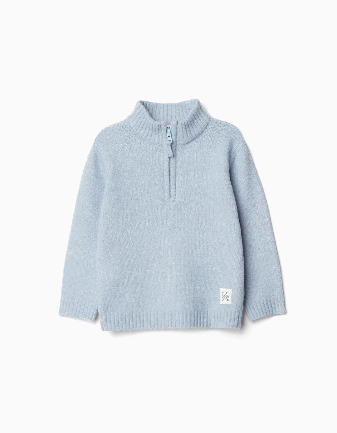 Zip Knit Sweater, Baby Boy, Light Blue