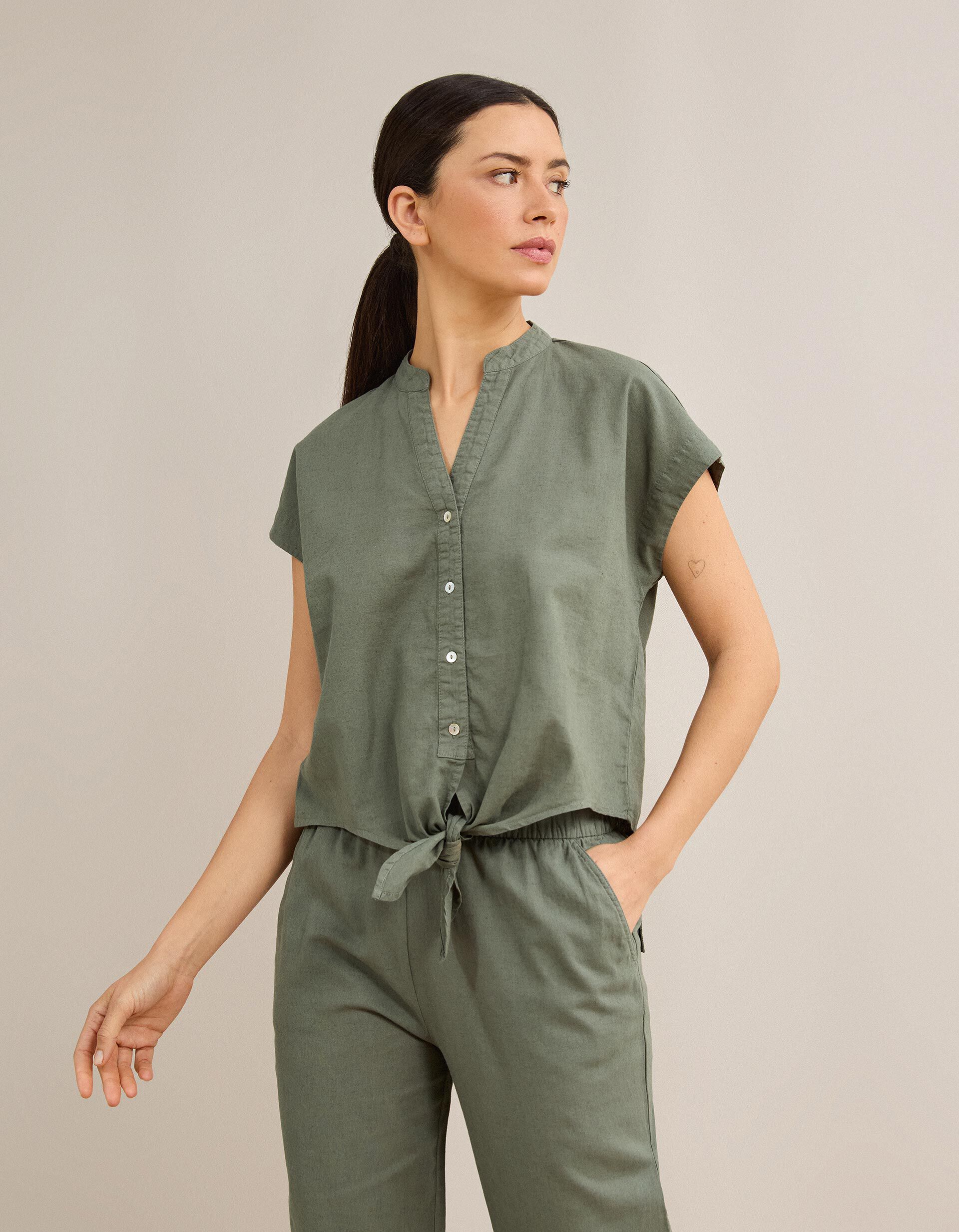 Comprar Online Blusa Com Linho, Mulher, Verde Escuro