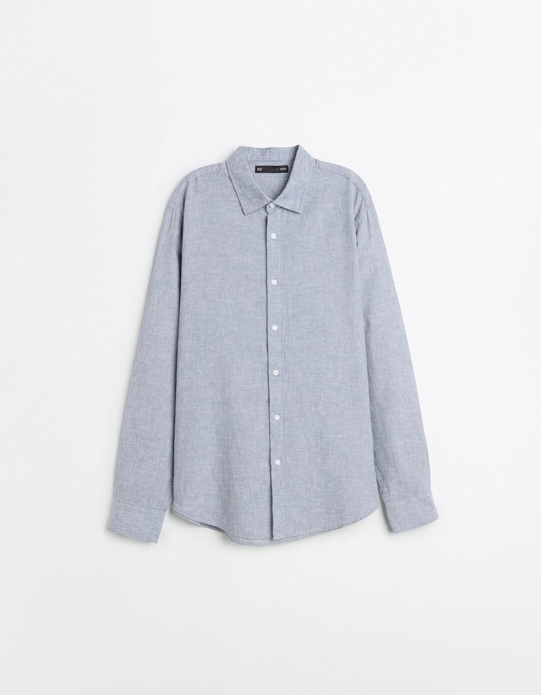 Camisa Riscas com Linho, Homem, Azul Escuro