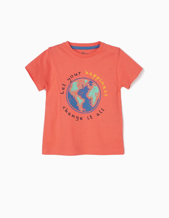 T-shirt para Beb&eacute; Menino 'Hapiness', Coral