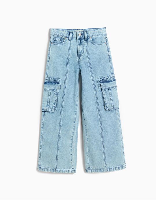 Comprar Online Calças de Ganga Cargo, Menina, Azul Claro