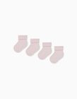 4 Pairs of Fold Socks Pack, Baby Girls, Light Pink
