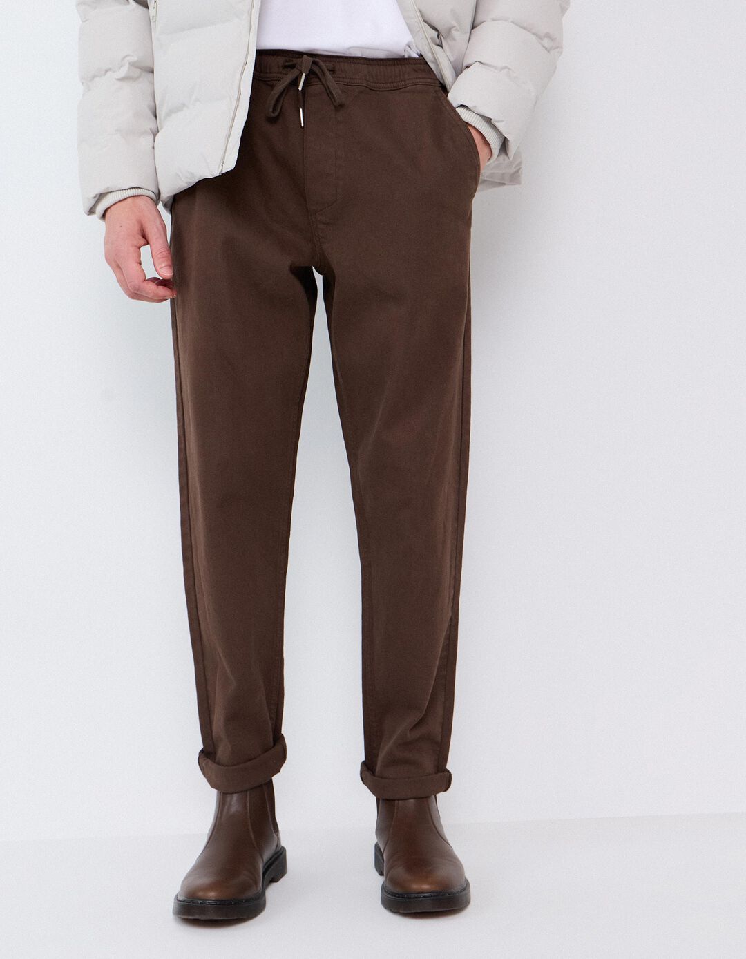Cal&ccedil;as Jogger Tapered, Homem, Castanho Escuro