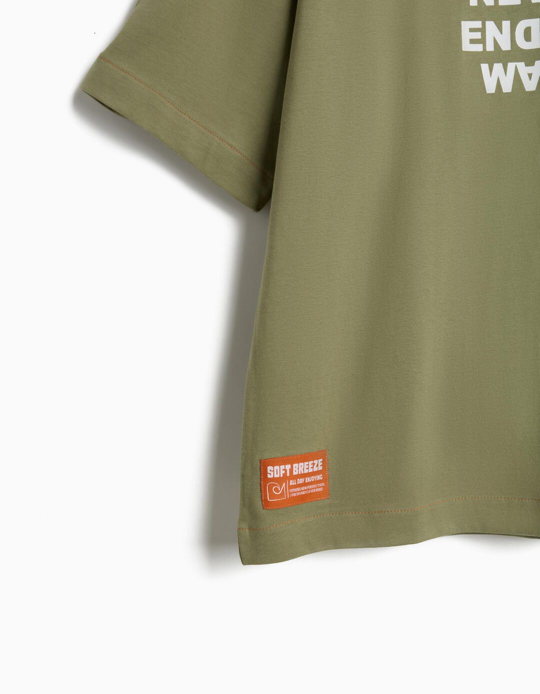T-shirt 'Loose Fit', Menino, Verde Escuro