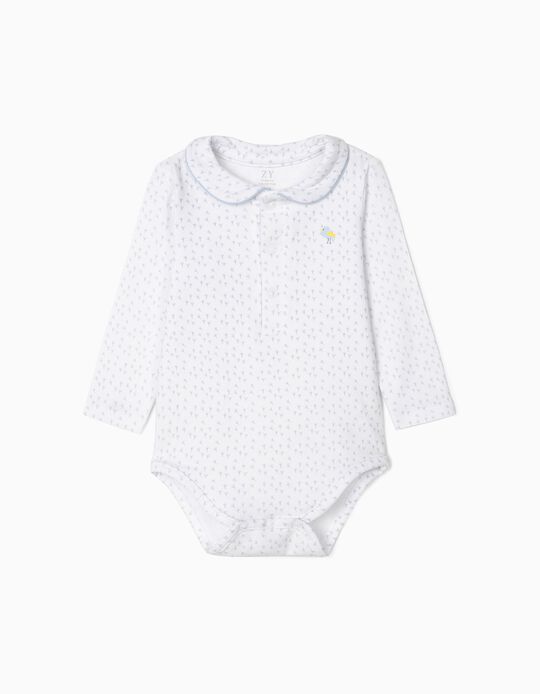 Long Sleeve Bodysuit for Newborn Baby Boys, 'Little Bird', White