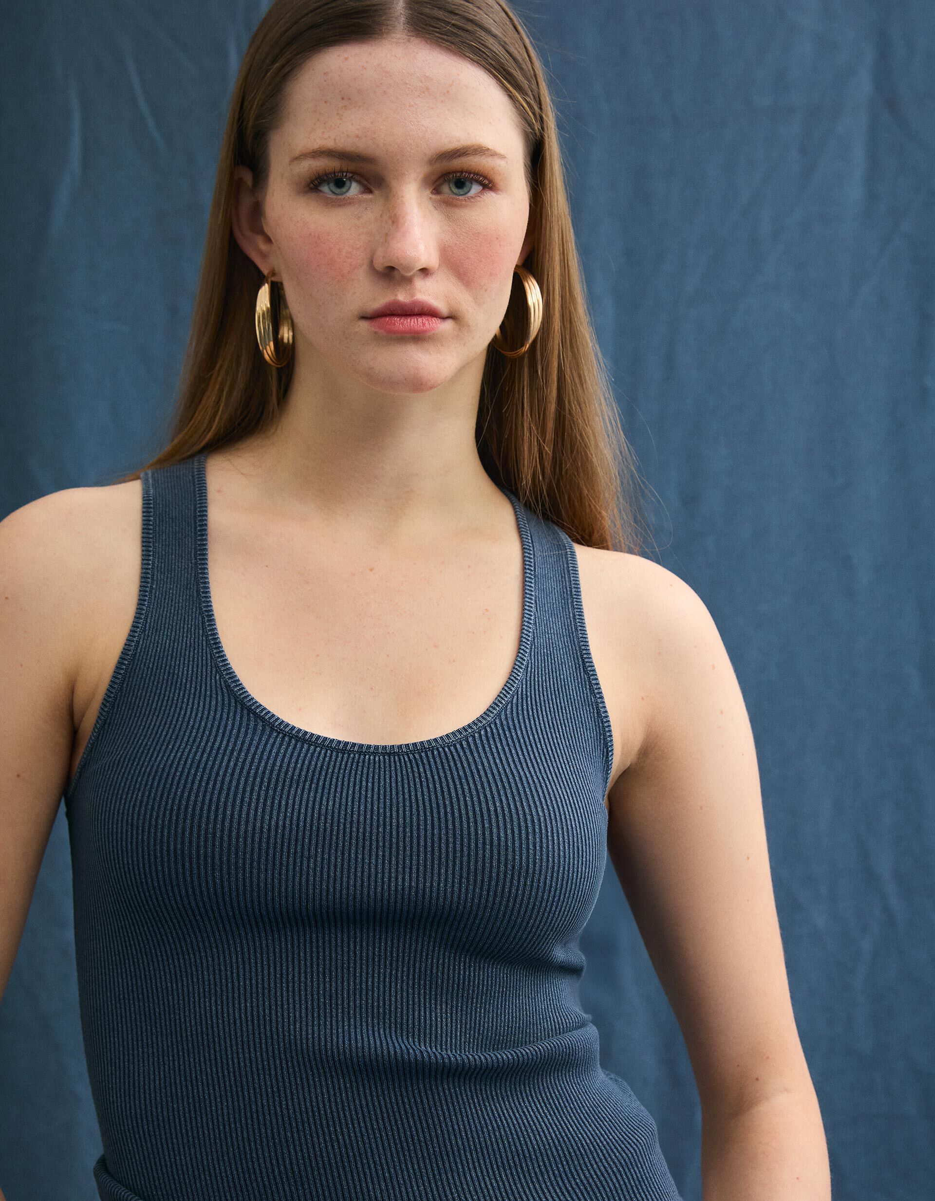 Comprar Online Tank Top Canelado, Mulher, Azul Escuro