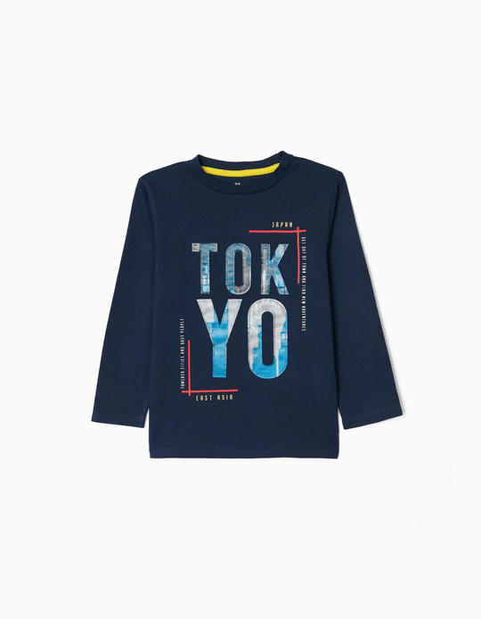 T-Shirt de Manga Comprida para Menino 'Tokyo', Azul Escuro